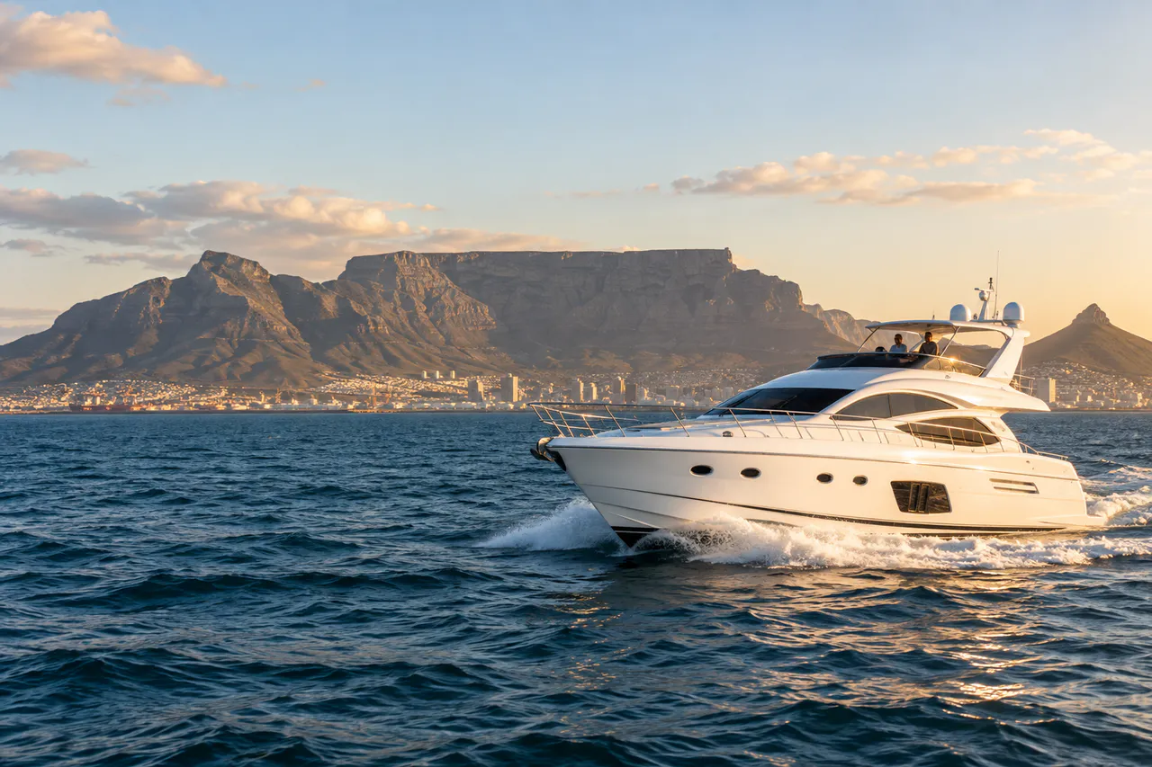 A private yacht cruising across Table Bay