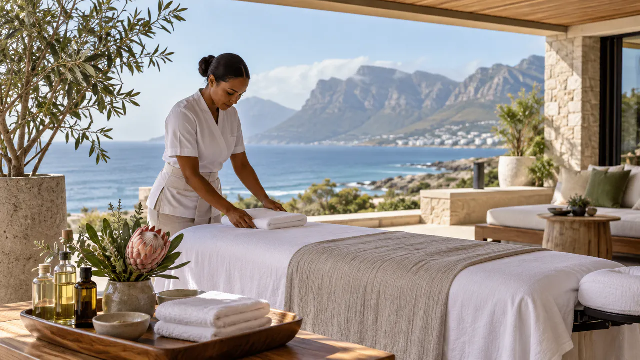 A massage treatment prepared on a peaceful coastal villa terrace